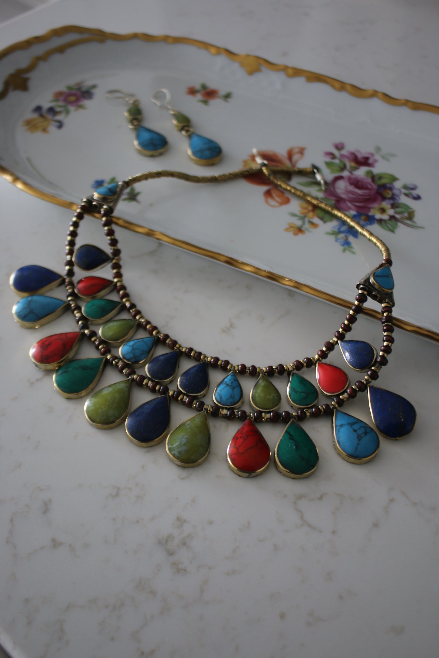 Vibrant Afghan Gemstone Necklace Set