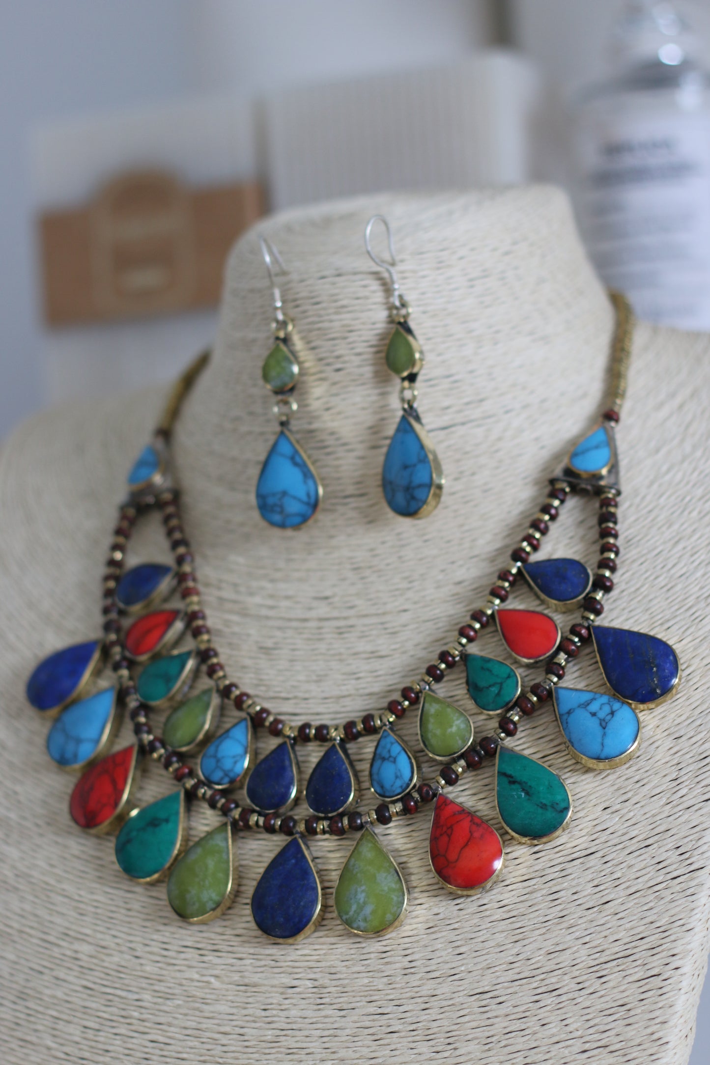 Vibrant Afghan Gemstone Necklace Set