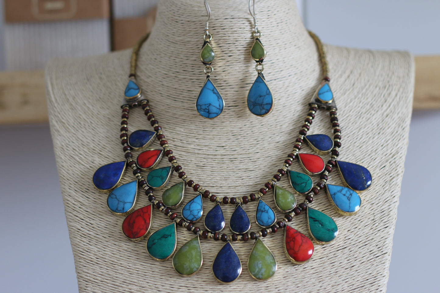 Vibrant Afghan Gemstone Necklace Set