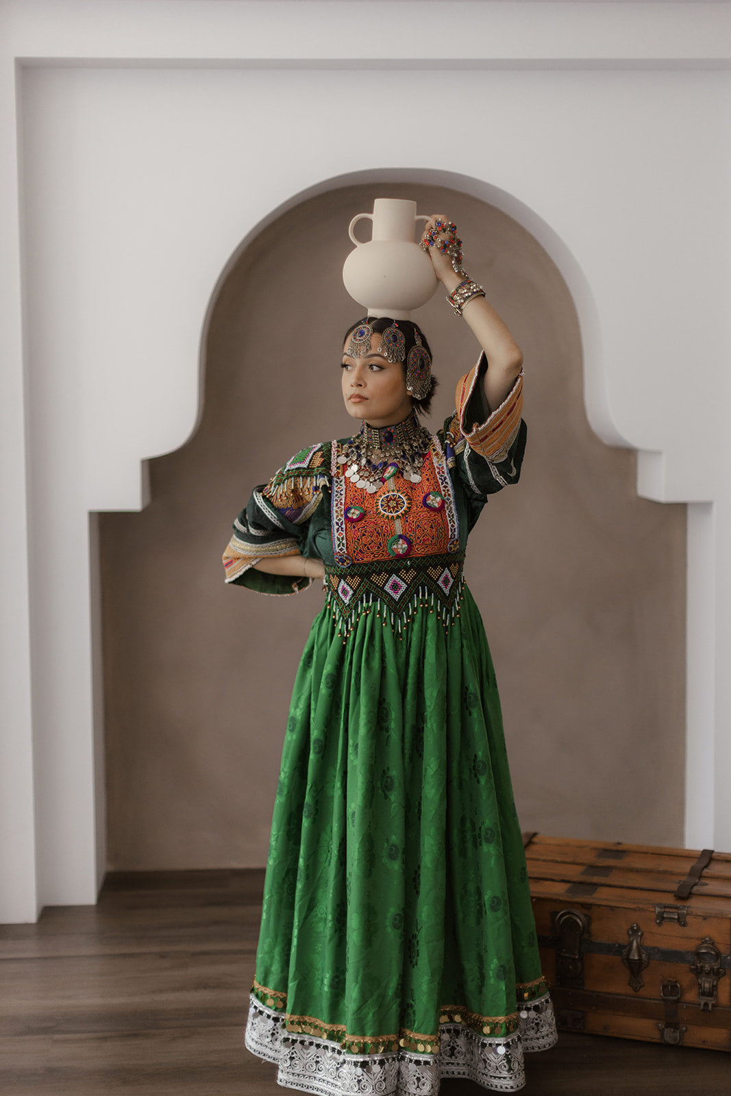 Timeless Grace in Green: Afghan Traditional Dress