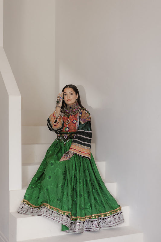 Timeless Grace in Green: Afghan Traditional Dress